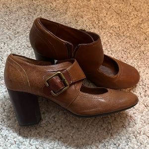 Clarks Brown Leather Heels with Buckle
